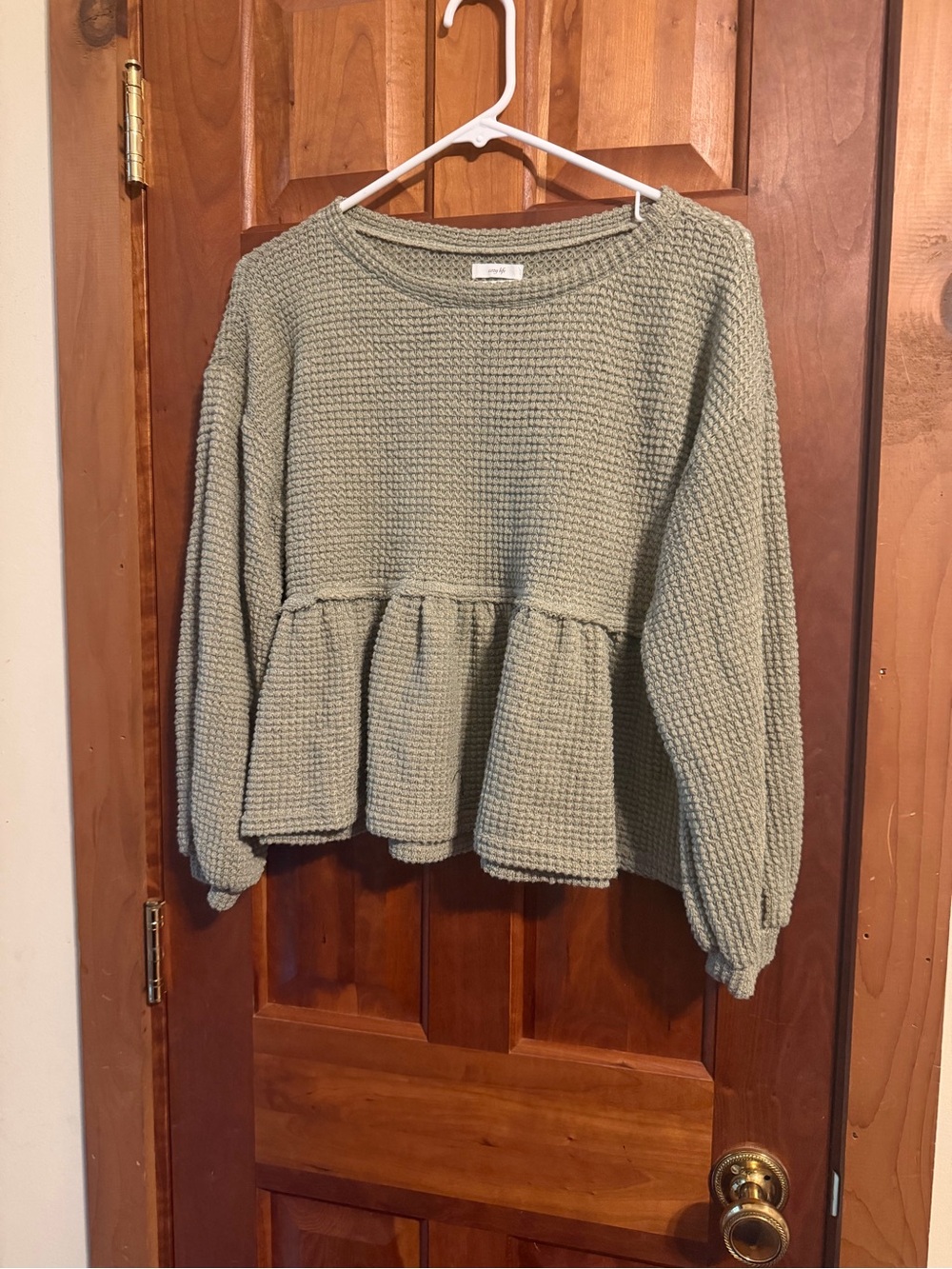 Blu Pepper Women’s Peplum Waffle Knit Sweater - Sage Green